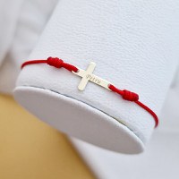 Bratara Cruciulita de 15 mm - Nume gravat - Aur Galben 9K - Snur reglabil de diverse culori - 1