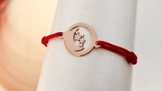 Bratara cu Banut 12 mm - Semiluna si Stelute - Aur Roz 14K - Snur Reglabil