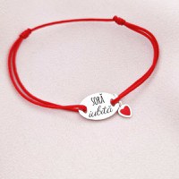 Bratara cu charm la alegere - Femeie iubita - Pandantiv oval cu snur reglabil - Argint 925 - 1