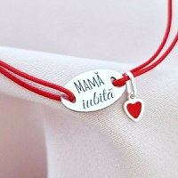 Bratara cu charm la alegere - Mama iubita - Pandantiv oval cu snur reglabil - Argint 925 - 1