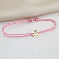 Bratara cu Diamant Natural albastru - Banut 8 mm - Inger pazitor decupat cu aripi deschise - Aur Galben 9K - Snur reglabil - 1