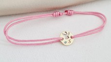 Bratara cu Diamant Natural albastru - Banut 8 mm - Inger pazitor decupat cu aripi deschise - Aur Galben 9K - Snur reglabil