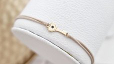 Bratara cu Diamant natural - Cheie - Aur Galben 14K si snur reglabil