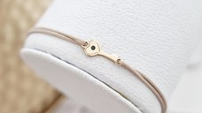 Bratara cu Diamant natural - Cheie - Aur Galben 14K si snur reglabil