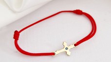 Bratara cu Diamant natural - Cruce - Aur Galben 14K - snur reglabil