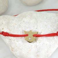 Bratara cu Diamant natural - Model Inger stilizat - Aur Galben/Roz/Alb 14K si snur reglabil - 1