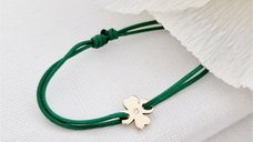 Bratara cu Diamant Natural Trifoi - Aur 14K Galben/Roz/Alb si Snur Reglabil