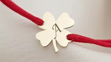 Bratara cu noroc - Trifoi 10 mm - Aur Galben 9K - Snur reglabil, diverse culori