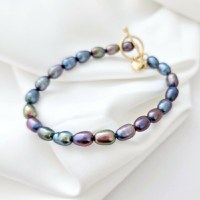 Bratara cu Perle - model sirag de perle rice peacock de apa dulce - Argint 925 placat cu Aur Galben 18K - 1