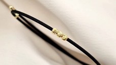 Brățară cu Șnur negru Gros și 3 Biluțe din Argint 925 Placat cu Aur Galben 18K