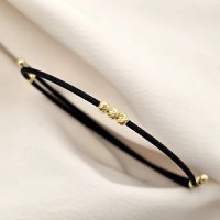 Brățară cu Șnur negru Gros și 3 Biluțe din Argint 925 Placat cu Aur Galben 18K - 1