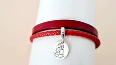 Bratara din piele rosie cu charm personalizat - Argint 925 - Inchizatoare din otel inoxidabil