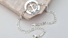 Bratara disc - Ancora si nume personalizat - Argint 925 - bratara barbati cu lant