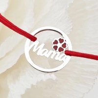 Bratara disc si nume decupat - Mama si floare cu email rosu - Argint 925 - Snur reglabil, diverse culori - 1