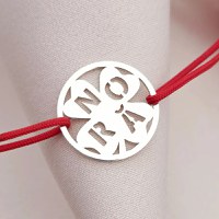 Bratara disc si trifoi cu patru foi - decupaj Nora - Argint 925 - Snur reglabil, diverse culori - 1