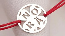 Bratara disc si trifoi cu patru foi - decupaj Nora - Argint 925 - Snur reglabil, diverse culori