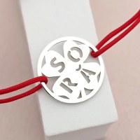 Bratara disc si trifoi cu patru foi - decupaj Sora - Argint 925 - Snur reglabil, diverse culori - 1
