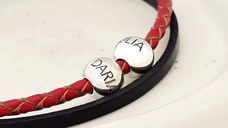 Bratara duo cu 2 straturi piele impletita rosie si neagra & 2 bilute din Argint 925 - Inchizatoare inox