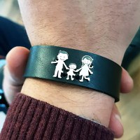 Bratara Familia Mea - pentru barbat - 3 membri - Argint 925 si Piele lata - 1