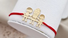 Bratara Familie - 3 Membri - Bunica si nepoti - Argint 925 placat cu Aur 18K - snur reglabil