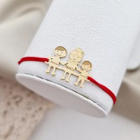 Bratara Familie - 3 Membri - Bunica si nepoti - Argint 925 placat cu Aur 18K - snur reglabil - 1