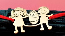 Bratara Familie 3 membri cu bebe - pandant Argint 925 placat cu Aur 18K - snur matase vegetala reglabil