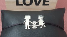 Bratara Familie - 3 Membri cu Bichon - Argint 925, snur negru