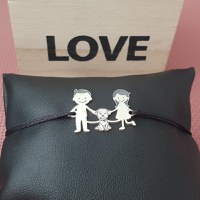 Bratara Familie - 3 Membri cu Bichon - Argint 925, snur negru - 1