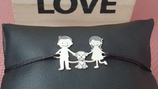 Bratara Familie - 3 Membri cu Bichon - Argint 925, snur negru