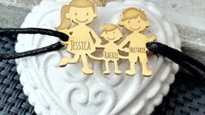 Bratara Familie - 3 Membri - pandant Argint 925 placat cu Aur 18K- snur negru matase vegetala reglabil
