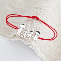 Bratara Familie - 4 Membri - pandant Argint 925 - snur rosu matase vegetala reglabil - 1