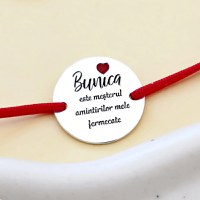 Bratara festiva - Bunica mesterul amintirilor - Banut gravat si simbol inima cu email - Argint 925 - Snur reglabil - 1