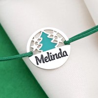 Bratara festiva - Disc cu bradulet colorat si nume personalizat - Argint 925 - Snur reglabil - 1