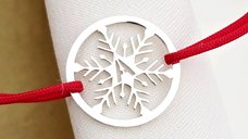 Bratara festiva - Disc cu fulg si initiala personalizata - Argint 925 - Snur reglabil