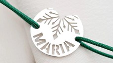 Bratara festiva - Disc cu fulg si nume decupat - Argint 925 - Snur reglabil