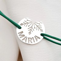 Bratara festiva - Disc cu fulg si nume decupat - Argint 925 - Snur reglabil - 1