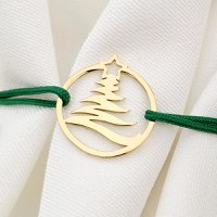 Bratara festiva - Disc si bradut decupat - Argint 925 placat cu Aur Galben 18K - Snur reglabil - 1