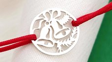 Bratara festiva - Disc si clopotel decupat - Argint 925 - Snur reglabil
