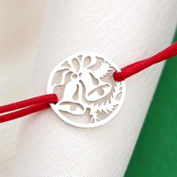 Bratara festiva - Disc si clopotel decupat - Argint 925 - Snur reglabil - 1