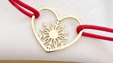 Bratara festiva - Inima si fulg decupat - Argint 925 placat cu Aur Galben 18K - Snur reglabil