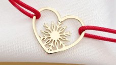 Bratara festiva - Inima si fulg decupat - Argint 925 placat cu Aur Galben 18K - Snur reglabil