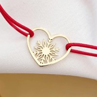 Bratara festiva - Inima si fulg decupat - Argint 925 placat cu Aur Galben 18K - Snur reglabil - 1