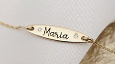 Bratara Fior al Identitatii - Personalizata cu nume si 2 Diamante Naturale, Argint 925 Placat cu Aur Galben 18K
