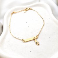 Bratara Fior al Vietii - Model placuta cu charm Baiat cu Zafir - Argint 925 placat cu Aur Galben 18K - 1