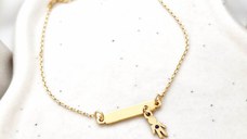 Bratara Fior al Vietii - Model placuta cu charm Baiat cu Zafir - Argint 925 placat cu Aur Galben 18K