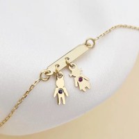 Bratara Fior al Vietii - Model placuta cu charm Baietel si Fetita cu Safir si Rubin - Argint 925 placat cu Aur Galben 18K - 1