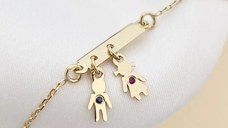 Bratara Fior al Vietii - Model placuta cu charm Baietel si Fetita cu Safir si Rubin - Argint 925 placat cu Aur Galben 18K