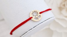 Bratara Fragment de Floarea Soarelui - Argint 925 placat cu Aur Galben 18K - Snur reglabil, diverse culori