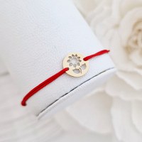 Bratara Fragment de Floarea Soarelui - Argint 925 placat cu Aur Galben 18K - Snur reglabil, diverse culori - 1