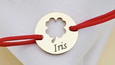 Bratara Good luck - Trifoi decupat si nume - Argint 925 placat cu Aur Galben 18K - Snur reglabil, diverse culori